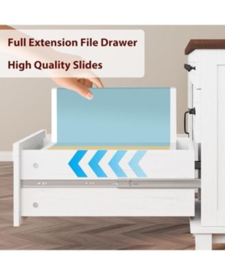 60" Farmhouse Executive Desk with File Drawers, Charging Station, Cabinet Storage, Home Office Computer Writing Desk