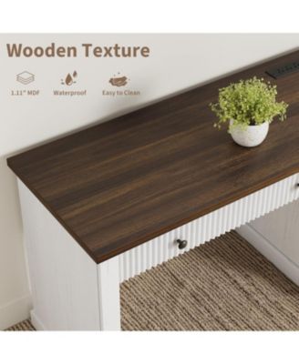 54" Fluted Executive Desk with Charging Station, Modern Home Office Writing Desk with File Drawers and Cabinet Storage