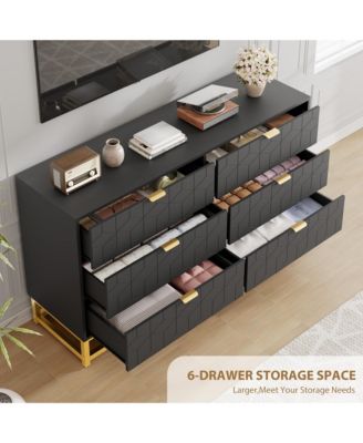 53.5" 6-Drawer Dresser for Bedroom, Wide Modern Storage Chest with Metal Legs, Organizer Cabinet for Entryway or Living Room