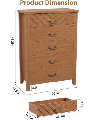 5 Drawer Dresser for Bedroom, Brown 5 Chest of Drawers Nightstand