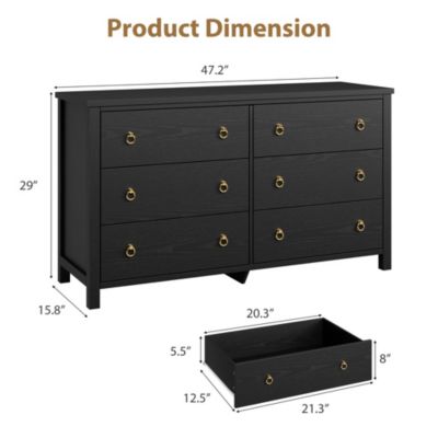 6 Drawer Dresser for Bedroom, 47 in Wide Dresser, Chest of Drawers