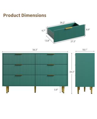 Fluted Dresser for Bedroom,Wooden Chest of Drawers with Metal Handle & Feet