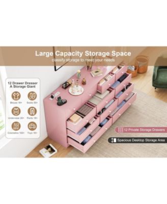 12 Drawer Dresser for Bedroom, 61 in Long Modern Pink Dresser TV Stand