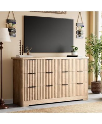 Fluted 6-Drawer Dresser, Modern Wood Storage Chest with Smooth Top, Sturdy Clothes Organizer for Bedroom, Living Room, or Hallway