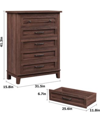 41.3" Tall 5-Drawer Dresser, Freestanding Wooden Chest for Bedroom or Living Room