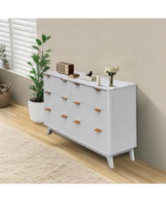54" Farmhouse Style 6-Drawer Chest with Faux Marble Top, Wide Wood Dresser for Bedroom & Living Room