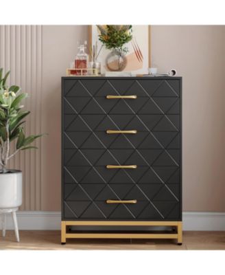 4-Drawer Engineered Wood Soft-Close Glides, Anti-Tip Kit, Space-Saving Design Tall Dresser