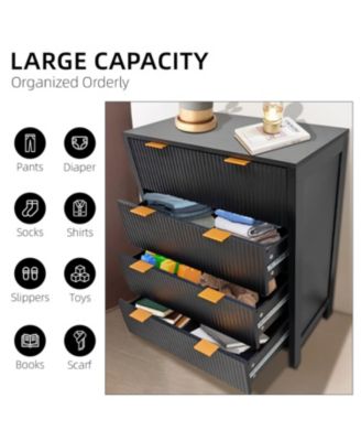 30" Fluted 4-Drawer Dresser, Modern Storage Cabinet with Gold Handles for Bedroom