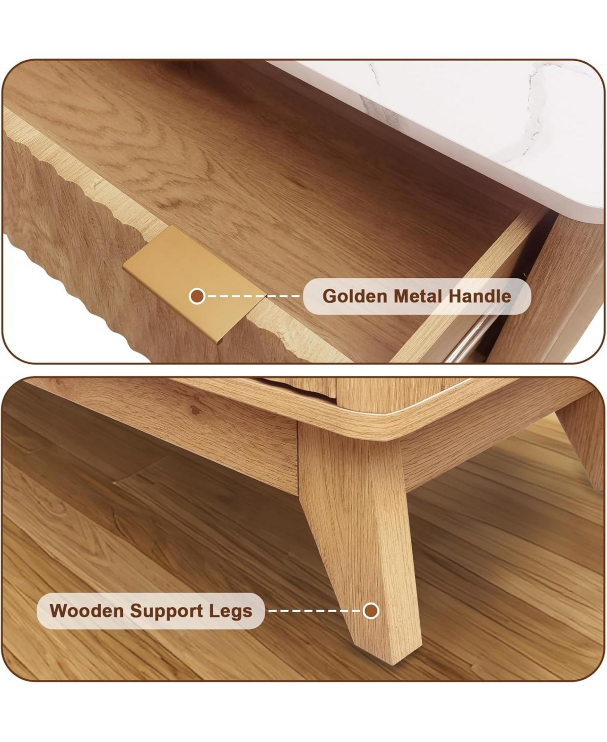 gaomon 54" Farmhouse Style 6-Drawer Chest with Faux Marble Top, Wide Wood Dresser for Bedroom & Living Room