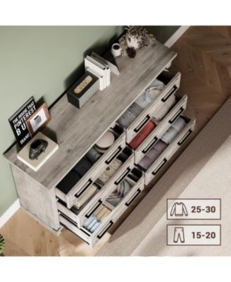 Dresser for Bedroom with 6 Drawers, Farmhouse Chests of Drawers, 55" Wide Wood Dresser with Natural Texture