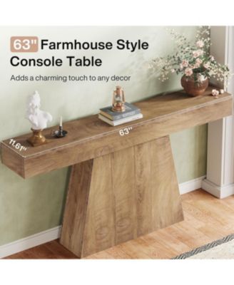 63" Console Table, Farmhouse Entryway Table with Trapezoidal Base, Narrow Long Wood Sofa Table