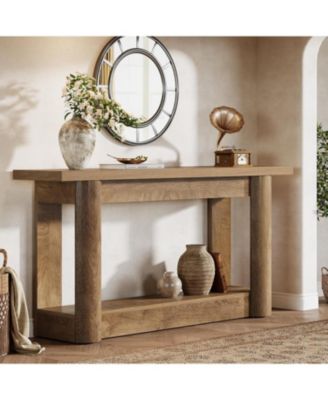 63-Inch Farmhouse Console Table, Narrow Long Sofa Table Behind Couch, 2-Tier Storage Entryway Furniture