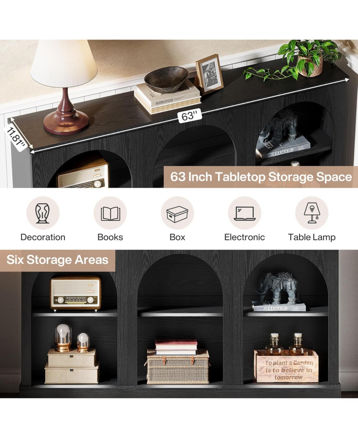 Tribesigns Farmhouse Console Table, 63-Inch Long Entryway Table with 3 Tier Storage, Wooden Rectangular Sofa Behind The Couch