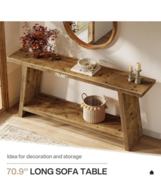 70.9" Solid Wood Console Table, Narrow Long Sofa Table with 2-Tier Storage, Farmhouse Entryway Table