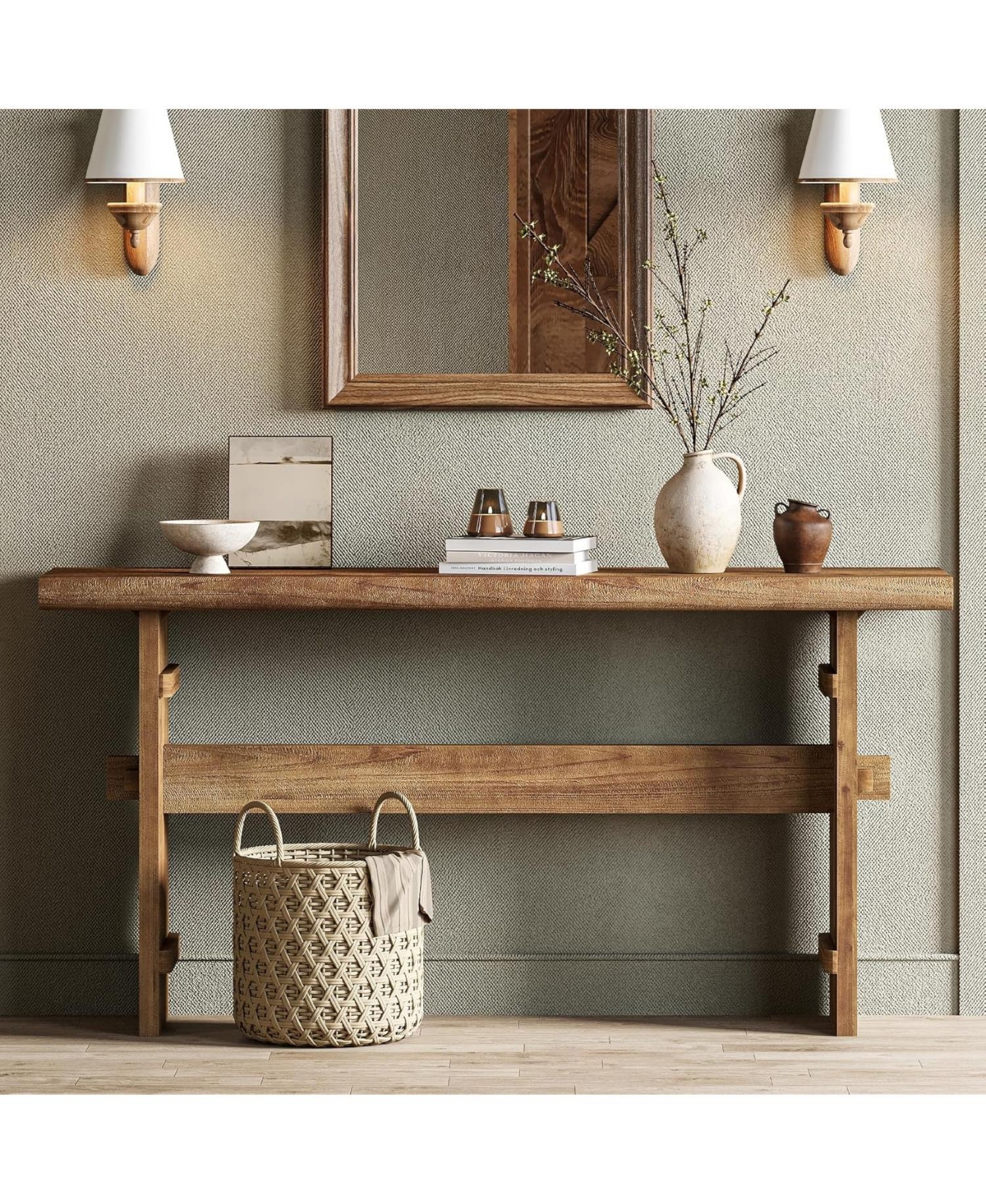 Tribesigns Solid Wood Console Table for Entryway, 63-Inch Long Farmhouse Sofa Table Behind Couch