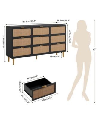 Rattan 9 Drawer Dressers for Bedroom