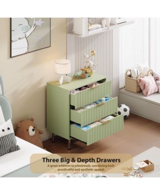 Fluted 3 Drawer Storage Dresser, Tall Modern Chest with Ample Deep Drawers and Wide Top