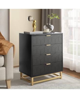 4 Drawer Gold Metal Handles and Sturdy MDF Construction Modern Dresser