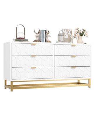 Dresser for Bedroom, 53.5" Large Dresser Organizer, 6 Drawer with Golden Metal Handle and Legs