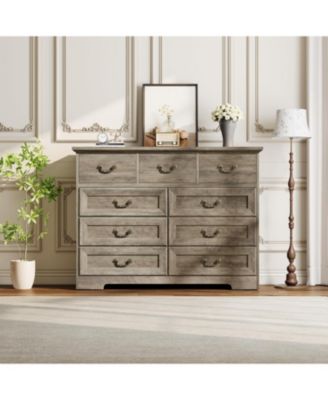 9-Drawer Wooden Rustic Vintage Dark Grey Dresser with Natural Texture and Spacious