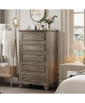 5-Drawer 48" Wood Chest with Deep Drawers, Modern Storage Organizer Tall Bedroom Dresser