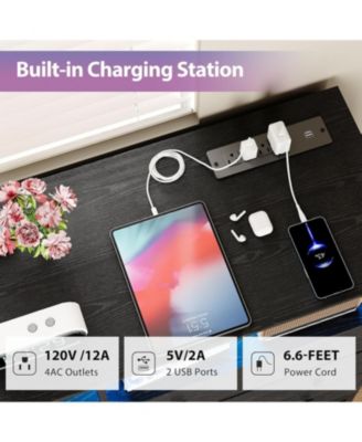 6-Drawer Wide Bedroom Dresser with Charging Station and LED Lights, Modern Large Capacity Storage Cabinet, Pink