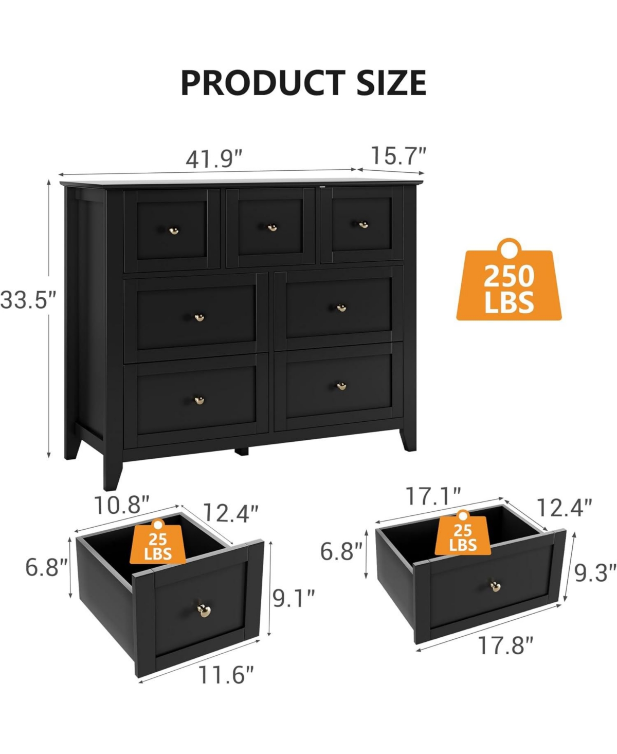 gaomon 7-Drawer Modern Chest, Deep Storage Drawers with Nickel Round Handles, Stylish Wood Organizer for Bedroom Living Room Entryway