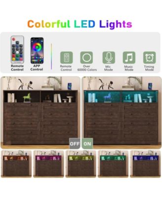 8-Drawer Bedroom Dresser with Charging Station & LED Lights, Modern Wide Wooden Chest for Bedroom Living Room Hallway Entryway