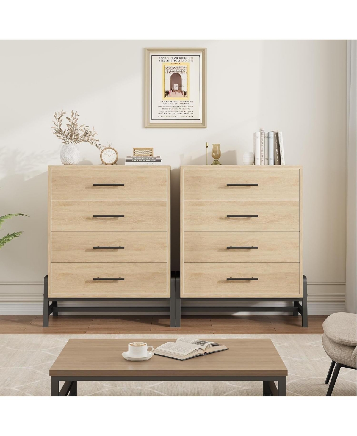 gaomon 38.6" Tall 4-Drawer Bedroom Dresser, Freestanding Wood Storage Cabinet for Entryway, Closet, or Living Room