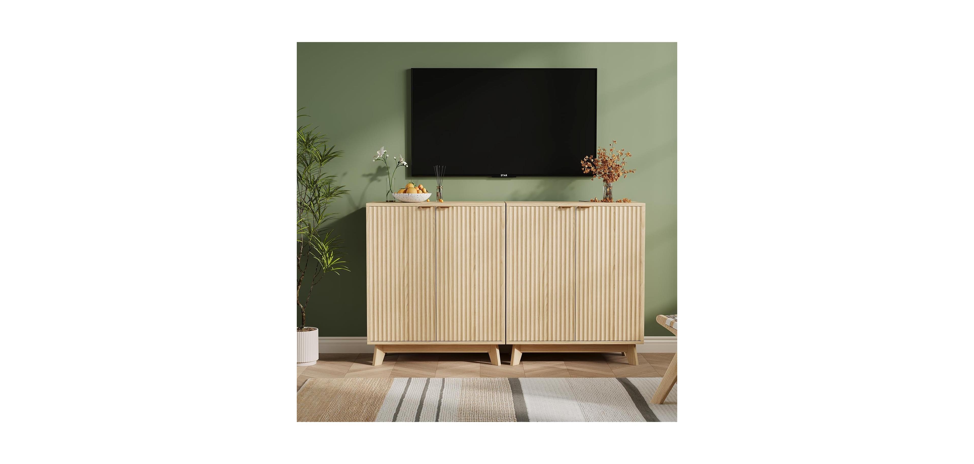 gaomon 34.49" Fluted Accent Sideboard Buffet Cabinet (2pcs), Modern Credenza with Doors & Adjustable Shelves, Coffee Bar Console for Living Room