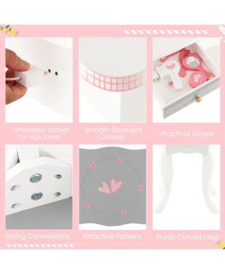 MDF Wood Tri-Folding Acrylic Mirror, Removable Mirror, Anti-Tip Safety, Includes Accessories Kids Vanity Set