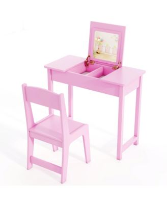 Kids Vanity Table & Chair Set 2-in-1 Princess Makeup Dressing Desk Set