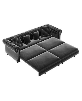 89" Sleeper Sofa Bed, King Size Velvet Pull-Out Couch with Chaise Lounge & Ottoman, 3-in-1 Tufted Sofa for Living Room