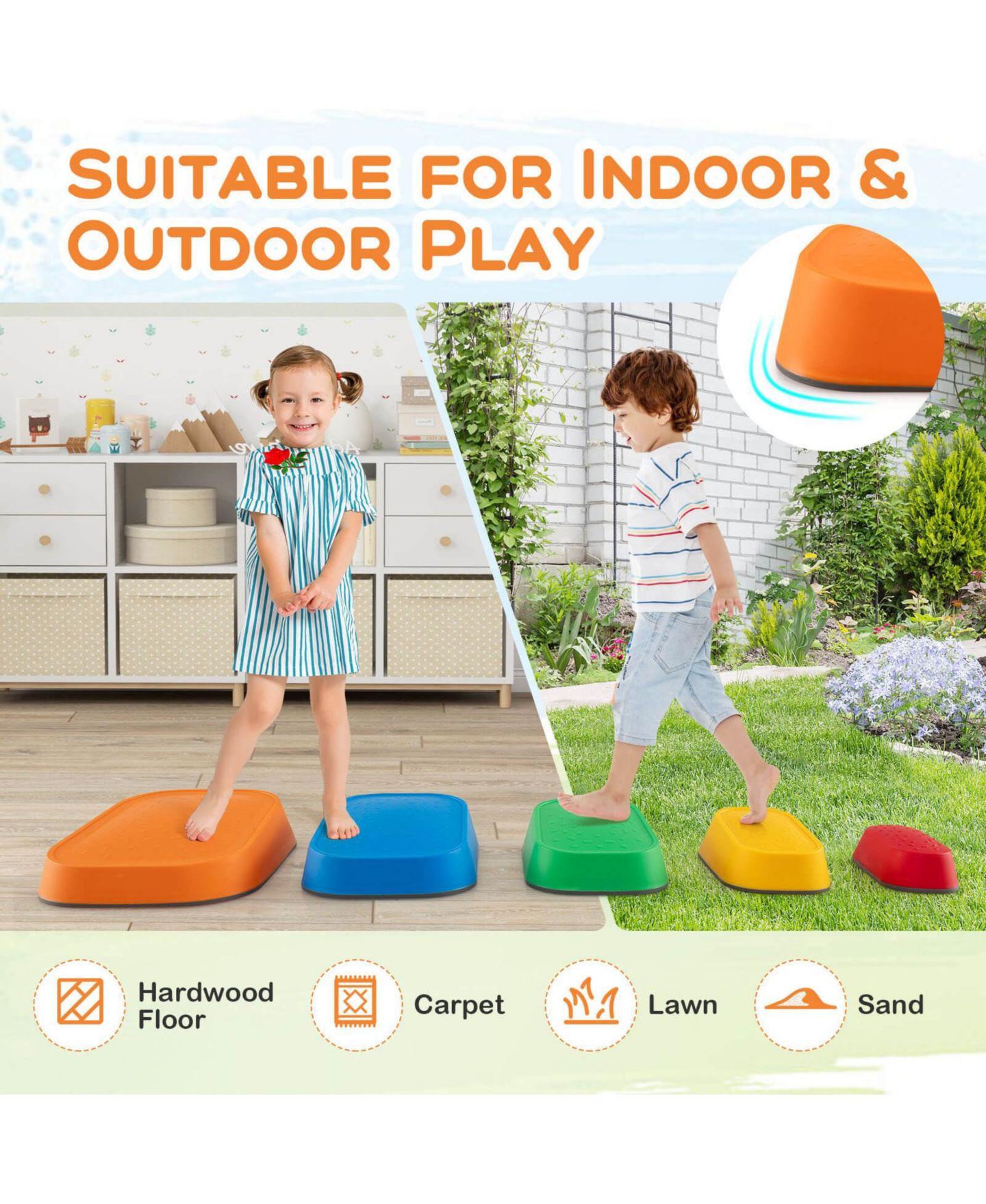 Детские игрушки Costway Balance Stepping Stones with Non-Slip Surface, 5-Piece Stackable Set, от 3 лет, цвет: Assorted Pre-Pack — фото 8