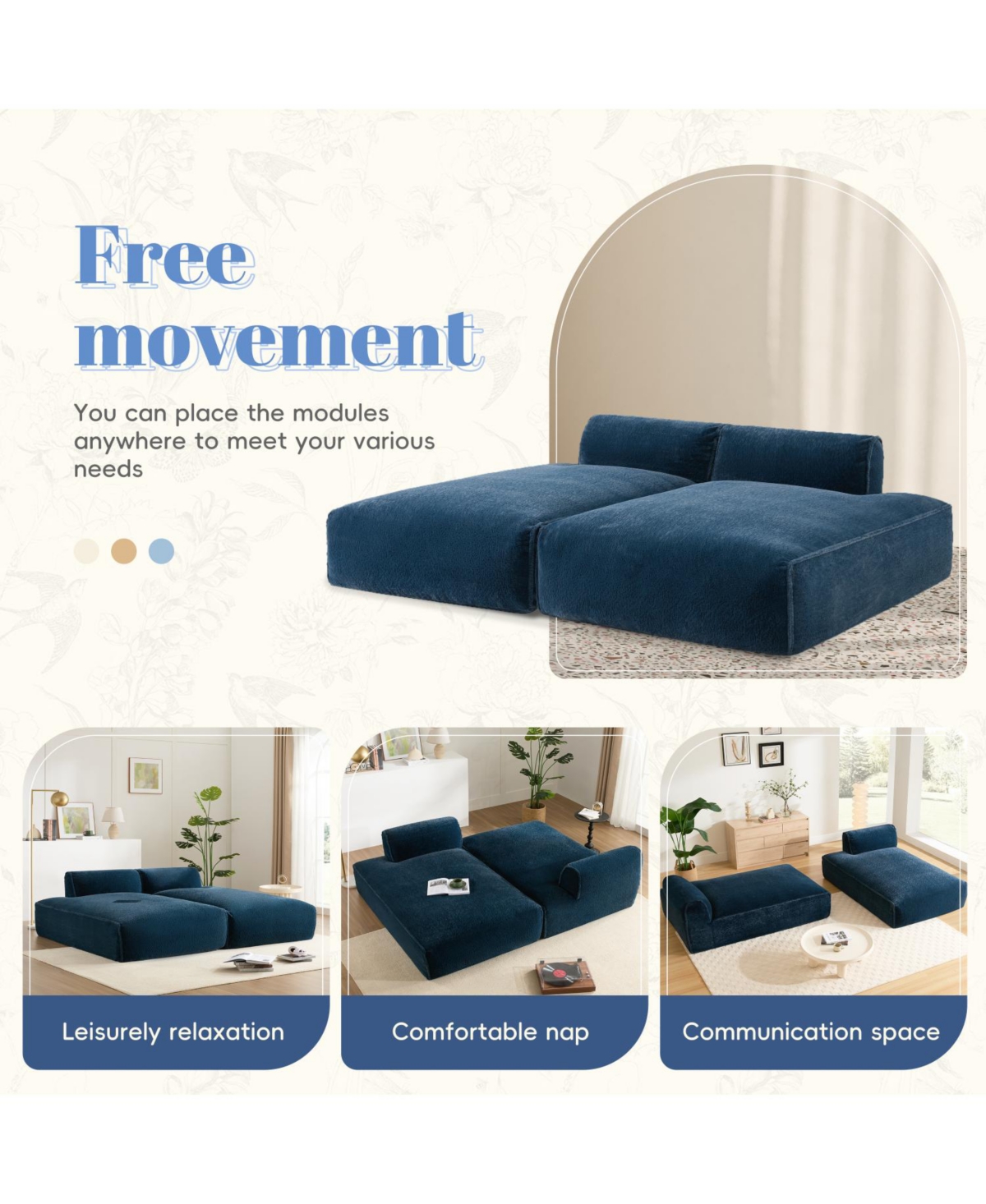 Streamdale 72" Modular Sofa Bed, Right-Facing, Foam-Filled, Free Combination