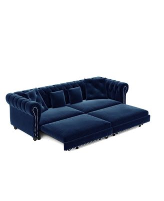 89" Sleeper Sofa Bed, King Size Velvet Pull-Out Couch with Chaise Lounge & Ottoman, 3-in-1 Tufted Sofa for Living Room