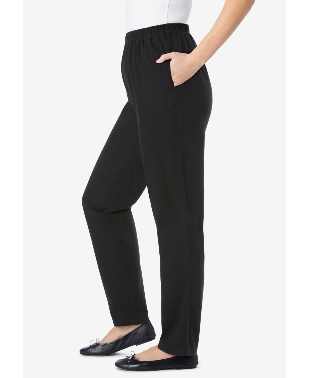 Woman Within Women's Straight-Leg All-Cotton Denim Pull-On 7-Day Elastic-Waist Jeans