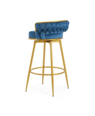 Streamdale Woven Back Swivel Bar Stools Set of 2, 31" Blue Kitchen Chairs