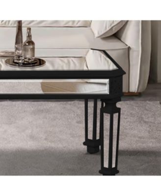 Silver Mirrored Coffee Table Black Carved Wood Rectangle Glass Tea Table