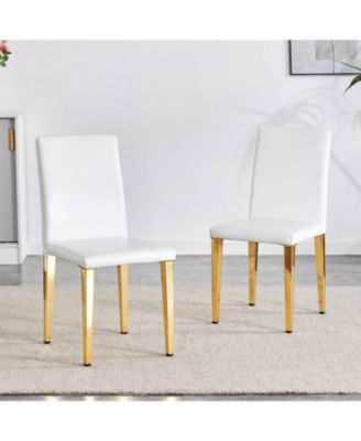 White PU Leather Chairs, Gold Legs (Set of 2)