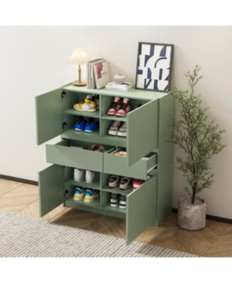 Streamdale Green wooden storage cabinet with 4 doors and 2 drawers