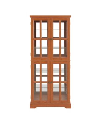 Vintage Curio Cabinet - Glass Doors, Adjustable Shelves, Dark Oak