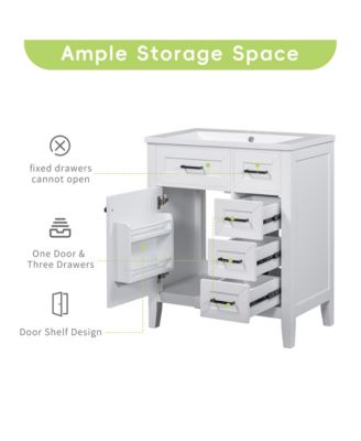 30" Bathroom Vanity, Cabinet Base Only, Bathroom Cabinet with Drawers, Solid Frame and MDF Board
