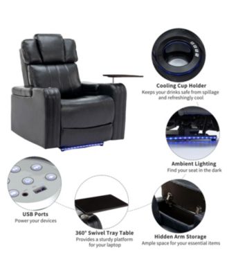 PU Leather Power Recliner w/ Cooling Cup Holder Bluetooth & USB
