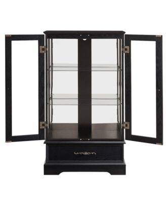 Streamdale Lighted Glass Curio Cabinet - 2-Door Display, Drawer, Bulb - BLACK