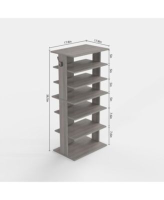 Streamdale 7-Tier Shoe Rack Organizer with Hooks, Entryway Shoe Tower, Rustic Gray