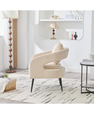 Streamdale Velvet Open Back Accent Chair with Metal Legs, Beige