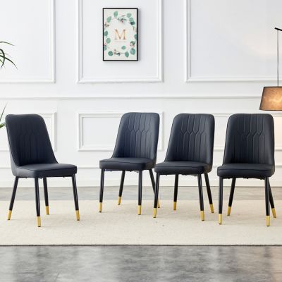 PU Leather Dining Chairs, Black Metal Legs, Set of 4 (Black/PU)