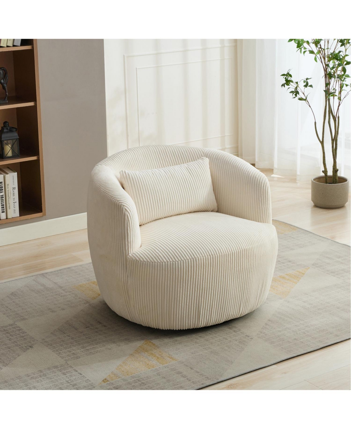 Streamdale Furniture 34" Wide Corduroy Swivel Barrel Chair with Pillow