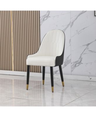 Black Leather Desk Chair with Metal Legs (Set of 2